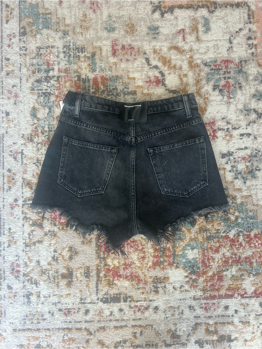 Alexander Wang Washed Black Frayed Hem Denim Shorts - Picture 2 of 3
